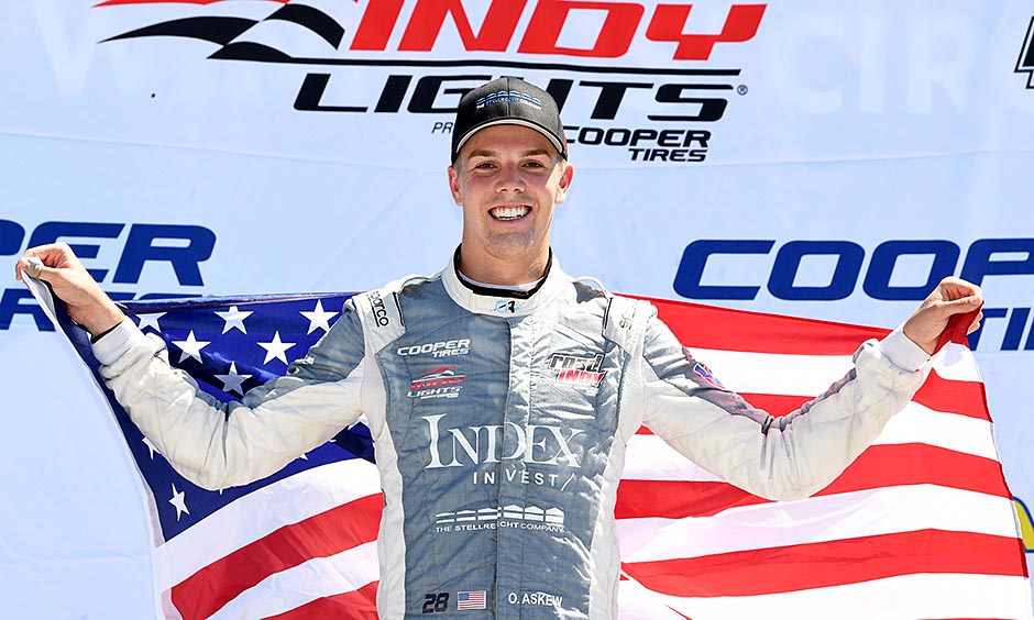 Oliver Askew celebrates his win at Toronto